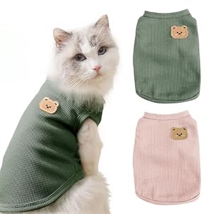 Waffle Knit Cat & Dog T Shirt for Small Dogs, Stretchable Puppy Shirt for Sphynx Cats & Small Breeds, Pet Clothes | Breathable Summer/Winter Apparel for Newborn(2PCS Medium)