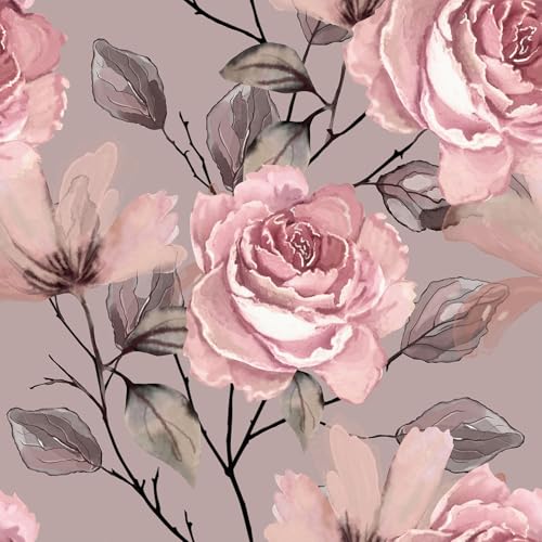 VaryFloral Pink Rose Floral Wallpaper Peel and Stick Flower Branches Light Purple Wallpaper for Bedroom Girls Room Removable Elegant Floral Contact Paper for Cabinet 12