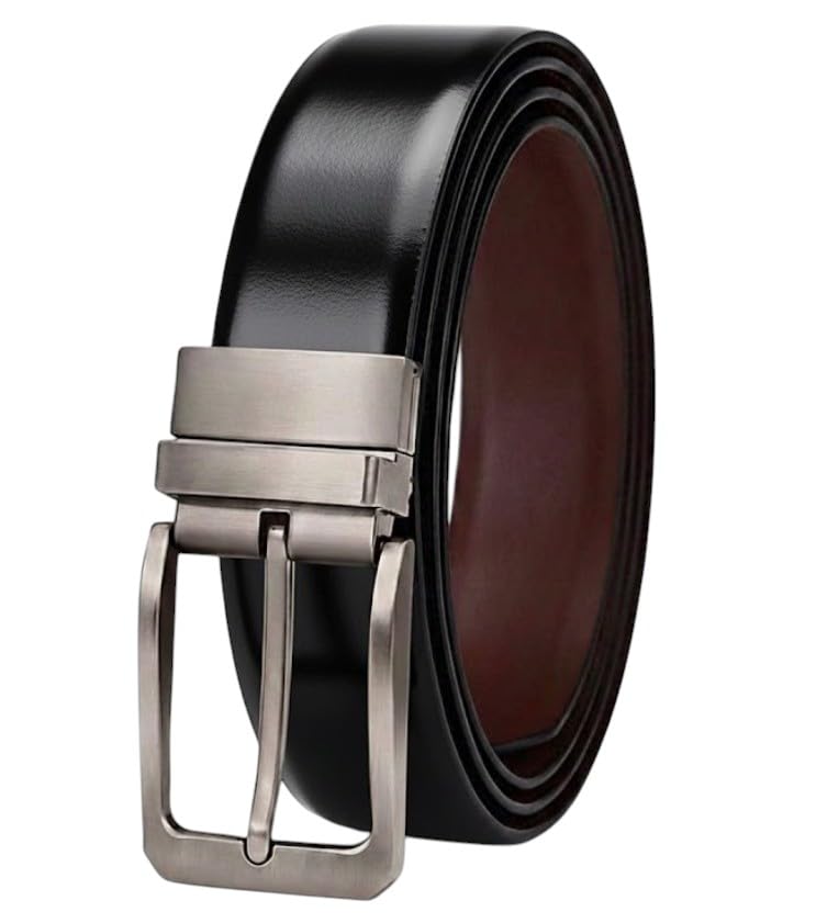 Men's Reversible Vegan Leather Belt | Black and Brown Belt | Rotating Buckle-image-32