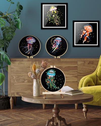 Image of TINDTOP 5 Pack Embroidery Kit for Adult, Embroidery DIY Starter Kit | for Beginners Include Embroidery Cloth Hoops Threads for Craft Lover Hand Stitch with Embroidery Skill Techniques