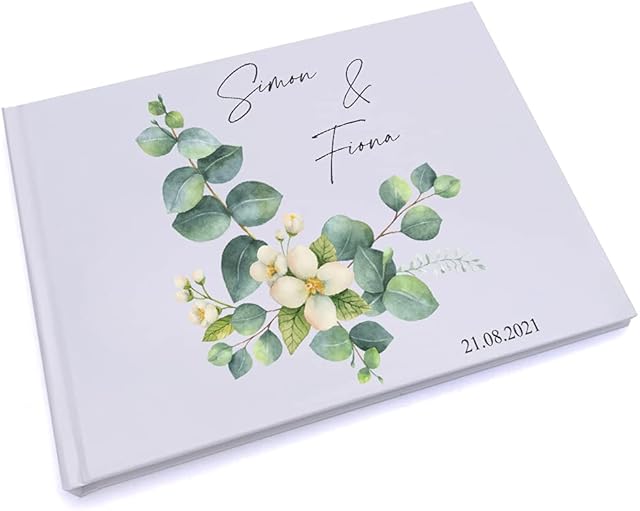 Personalised Eucalyptus Design Wedding Lined Guest Book Hard Cover 80 Page