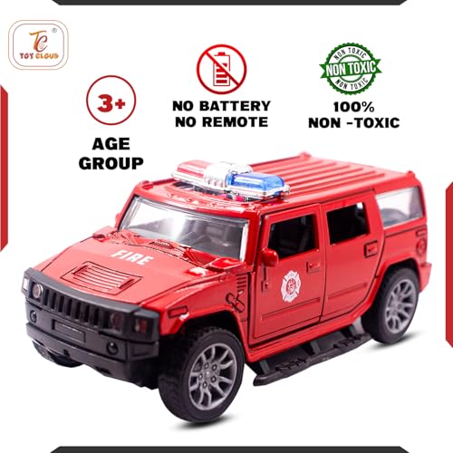 Image of Toy Cloud Hummer Fire Brigade Car 1:32 Scale Die-Cast Metal Toy with Opening Doors and Pull Back Action Realistic Toy Car