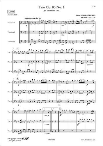 PARTITION CLASSIQUE - Trio Opus 83 No. 1 - J. HOOK - Trio de Trombones