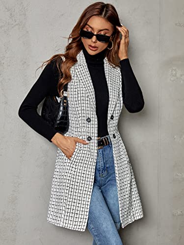 Floerns Women's Plaid Print Button Front Sleeveless Lapel Collar Vest Jacket White Xl #TOP3