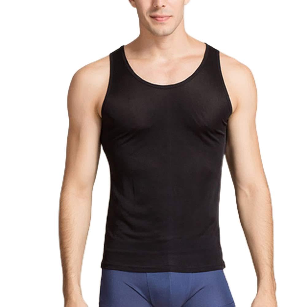 Egurs Men's Vest 100% Silk Tank Top Sleeveless Undershirt black XL