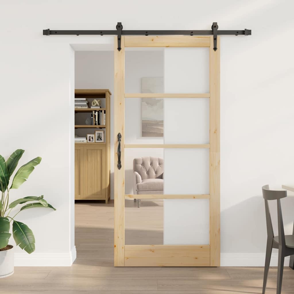 Puerta corredera 93 x 202 cm de madera maciza de pino y cristal