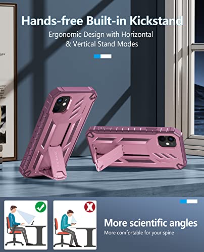 Fntcase For Iphone 11 Phone Case: For Iphone Xr Case With Kickstand Shockproof Military Grade Protective Cover - Dual Layer Full Protection Durable Matte Textured Drop Proof - 6.1 Inch Rosepink #TOP29