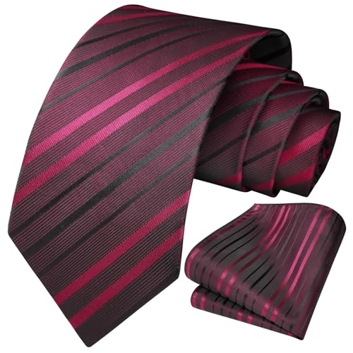 Image of HISDERN Mens Striped Ties Classic Silk Woven Tie and Pocket Square Set Formal Business Necktie Handkerchief for Wedding