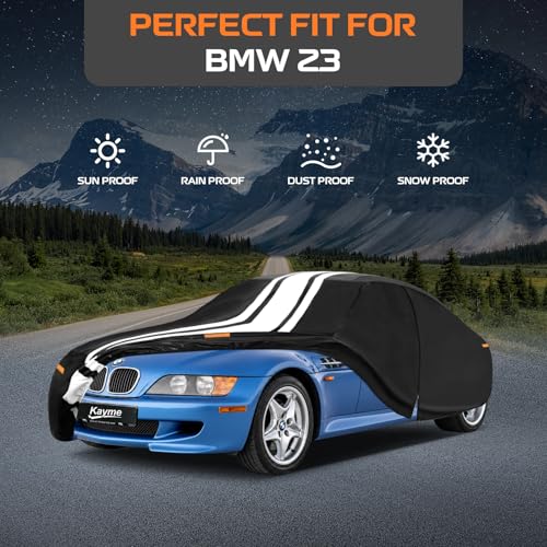 Image of Kayme Heavy Duty Car Cover Custom Fit for BMW Z3 (1995-2004), Outdoor Full Exterior Cover with Tape and Towel, Rain Snow Sun UV Protection.