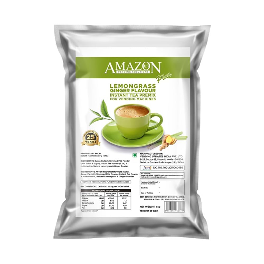 AMAZON 3 in 1 Lemongrass and Ginger Tea Instant Premix Roasted Dry Powder Tea, Milk and Sugar for Vending Machine 1 Kg Pack
