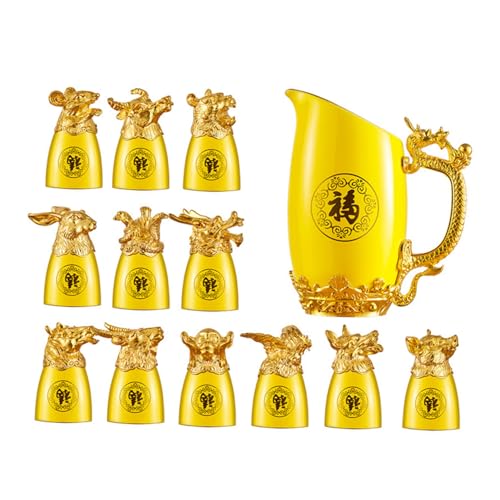 Set de copas y dispensador de licor chino zodiacal