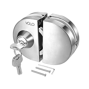 Volo Glass Door Lock | one Side Key, one Side knob, Stainless-Steel (Glass to Glass Door Lock) - Silver