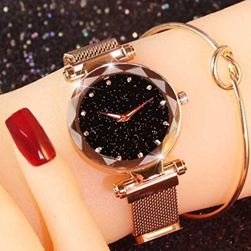 Image of Acnos Premium Black Round Diamond Dial with Generation Rosegold Magnet Belt Analogue Watch for Women Pack of - 1 (DM-ROSEGOLD03)
