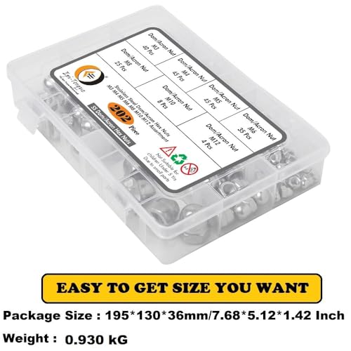 Image of Epi-Torque 202 Pcs Stainless Steel Serrated Metric Acorn Cap Nuts Hex Dome Cap Assortment Kit, 7 Sizes - M3 M4 M5 M6 M8 M10 M12