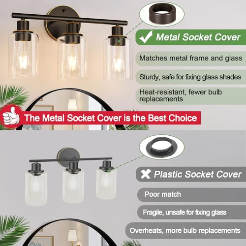 image for Zarbitta 3-Light Bathroom Light Fixtures, Brown and Gold Bathroom Wall