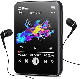 32GB Mp3 Player with Bluetooth, Full Touch 2.4 Screen MP3 and MP4 Player Built-in HD Speaker, FM Radio, Voice Recorder, Mini Design Sports Music Player Support Expansion (128GB) Black
