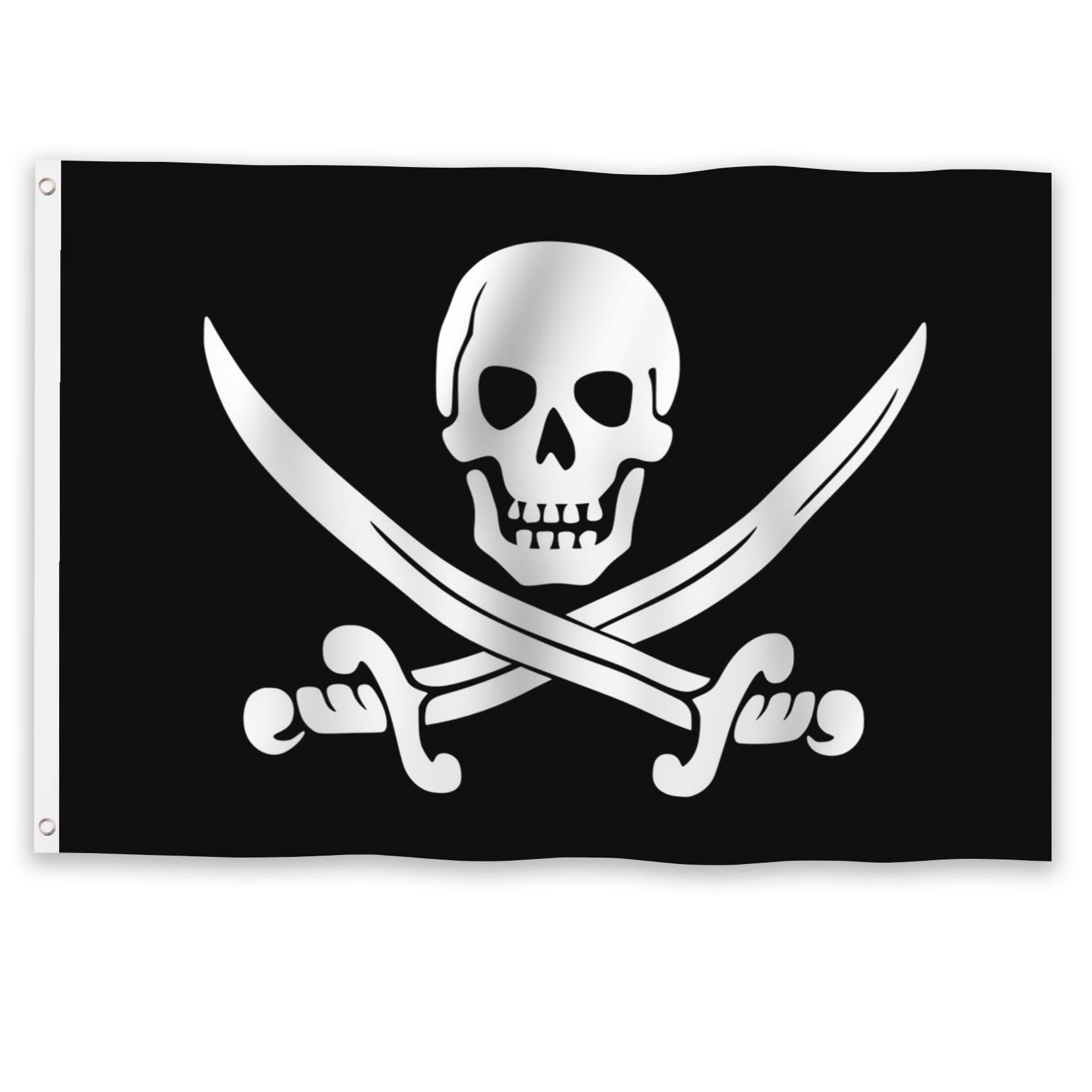YongFoto Pirate Flag 6x10ft Jolly Roger Skull Skeletons Bone Crossed Sword Flags Banner for Outdoors Home Garden Porch Halloween Party Decor with 2 Sturdy Grommets Precision Machine Stitched
