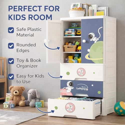 Image of HIWARE Premium Modular Wardrobe for Bedroom, Kids Room and Home | Spacious Clothes Storage Cabinet with Drawers and Shelves | Modern Stylish Design, Heavy Duty, Multiuse Organizer- SJ6514-SKY Blue