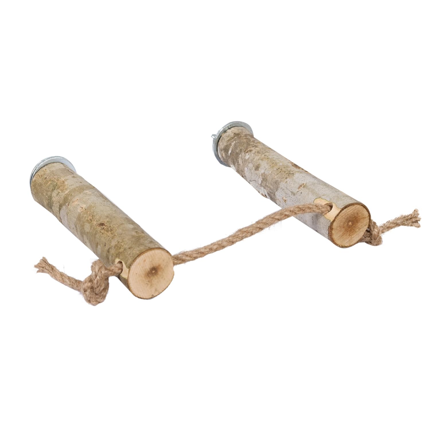 Doğal Ağaç Kuş ve Papağan Tüneği Jüt Halatlı Ayarlanabilir Boy 17 Santim Doğal Ahşap Tünek 2'li set Çap 3-5 cm