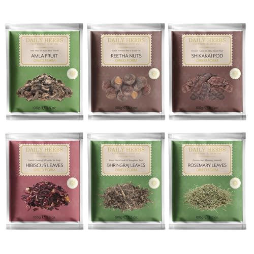 Image of Dried Amla, Reetha, Shikakai, Hibiscus, Bhringraj & Rosemary Leaves Raw Combo | 100% Pure & Organic | Natural Hair Growth & Scalp Care (100g x 6, Pack of 6)