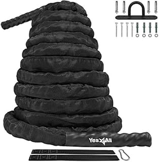Yes4All Battle Exercise Training Rope with Protective Cover – Steel Anchor & Strap Included - 1.5/2 Inch Diameter Poly Dacron 30, 40, 50 Ft Length (1.5in - 40ft)