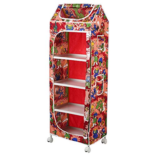 Image of Little One's | 5 Plastic Shelves Baby Foldable Wardrobe (Made in India), Unbreakable Material, (Plastic Structure)| Jungle Red | HP5 /AR