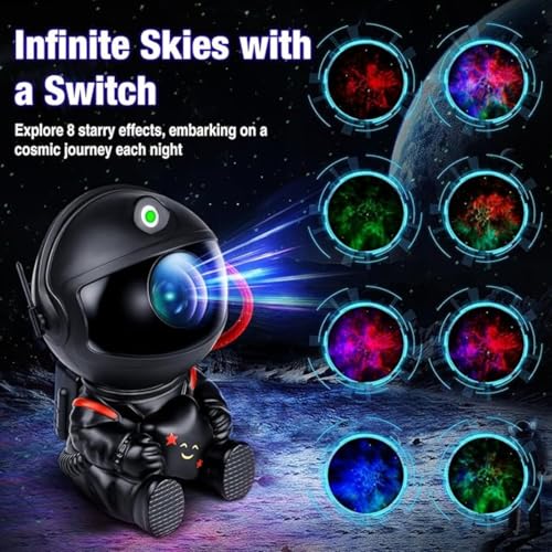 Image of One94Store Astronaut Galaxy Projector Star Night Light - 360 Rotating LED Nebula Lamp with Remote, Timer & Adjustable Head for Kids Room, Bedroom, Home & Party Decor (Star Astronaut, Black)