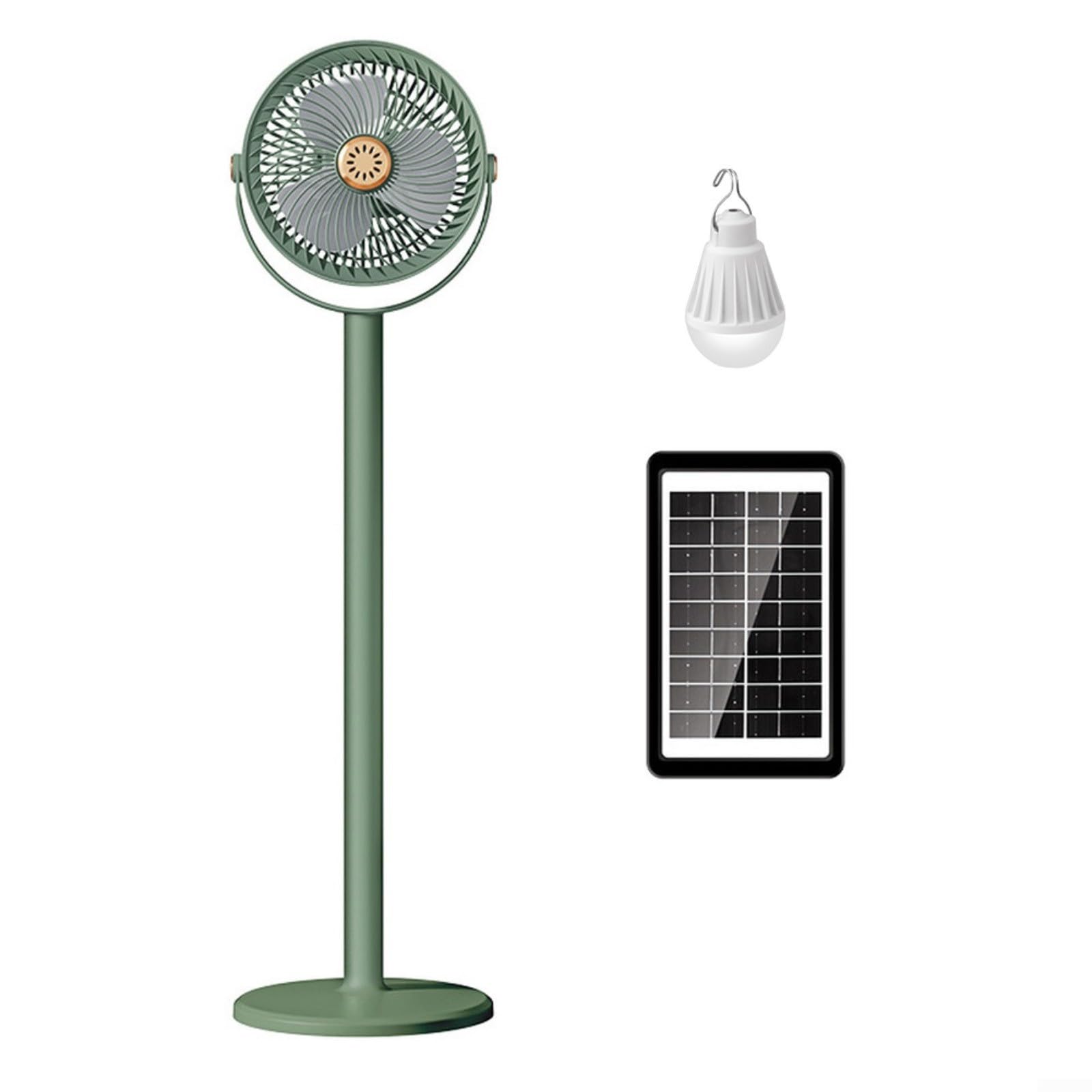 Ventilatore portatile da terra con pannello solare, batteria ricaricabile da 4000 mAh, design telescopico regolabile a 5 velocità con luce LED per esterni, casa (nero)