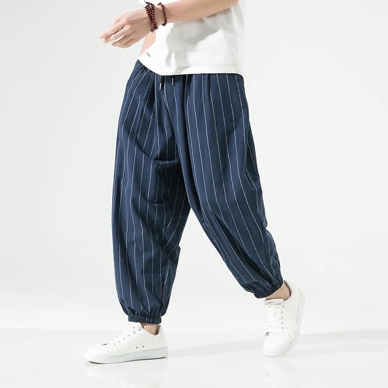 Casual Striped Pants Men Wide Leg Pants Men Loose Cotton Linen Trousers Male Black Korean Sweatpants Streetwear4
