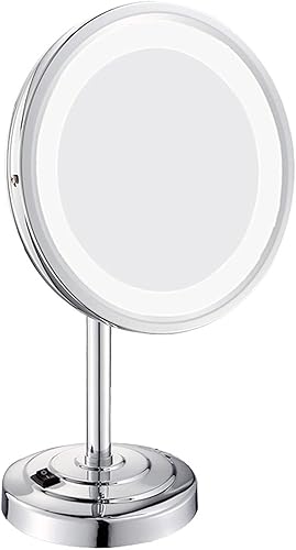 SRVNT Espejo de maquillaje con luz, espejo de una sola cara, espejo de aumento en el soporte, giratorio de 360 para tocador, espejo de mesa HD