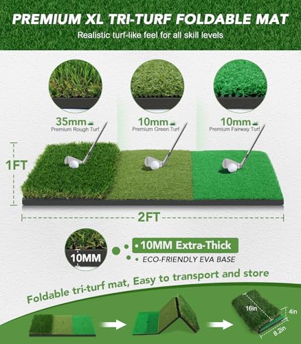 Golf Net, 10x7FT All-in-1 Home Golf Hitting Aid Set with Foldable Tri-Turf Practice Mat for Backyard Driving Chipping Swing Training with Scoreboard/Target/Balls, Gifts for Him Dad and Men Golfer - Image 5
