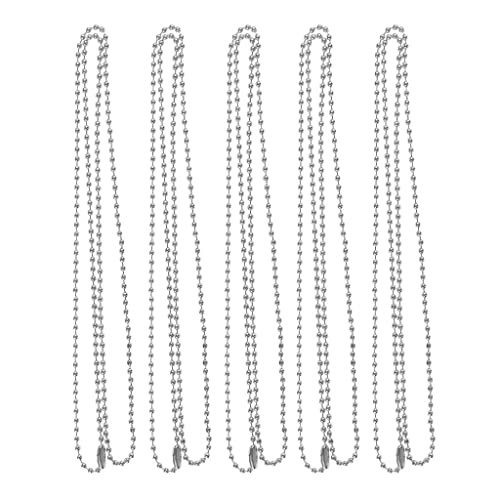 Wswqop Collar de Cadena de Bolas de 2 Mm de Acero Inoxidable de 5 Piezas para Hombres Y Mujeres, Plata, Individual