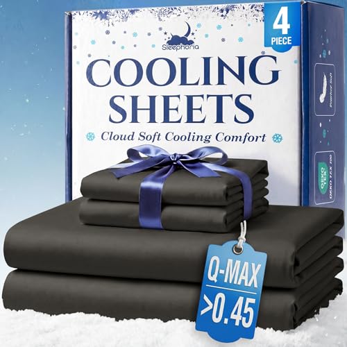 SLEEPHORIA Cooling Sheets - BreezeWeave 4 PC Queen Size Cooling Bed Sheets for Hot Sleepers & Deep, Cool Rest - Cloud Soft, Silky Smooth, 16 in Deep Pocket, Ultra Durable (Graphite)