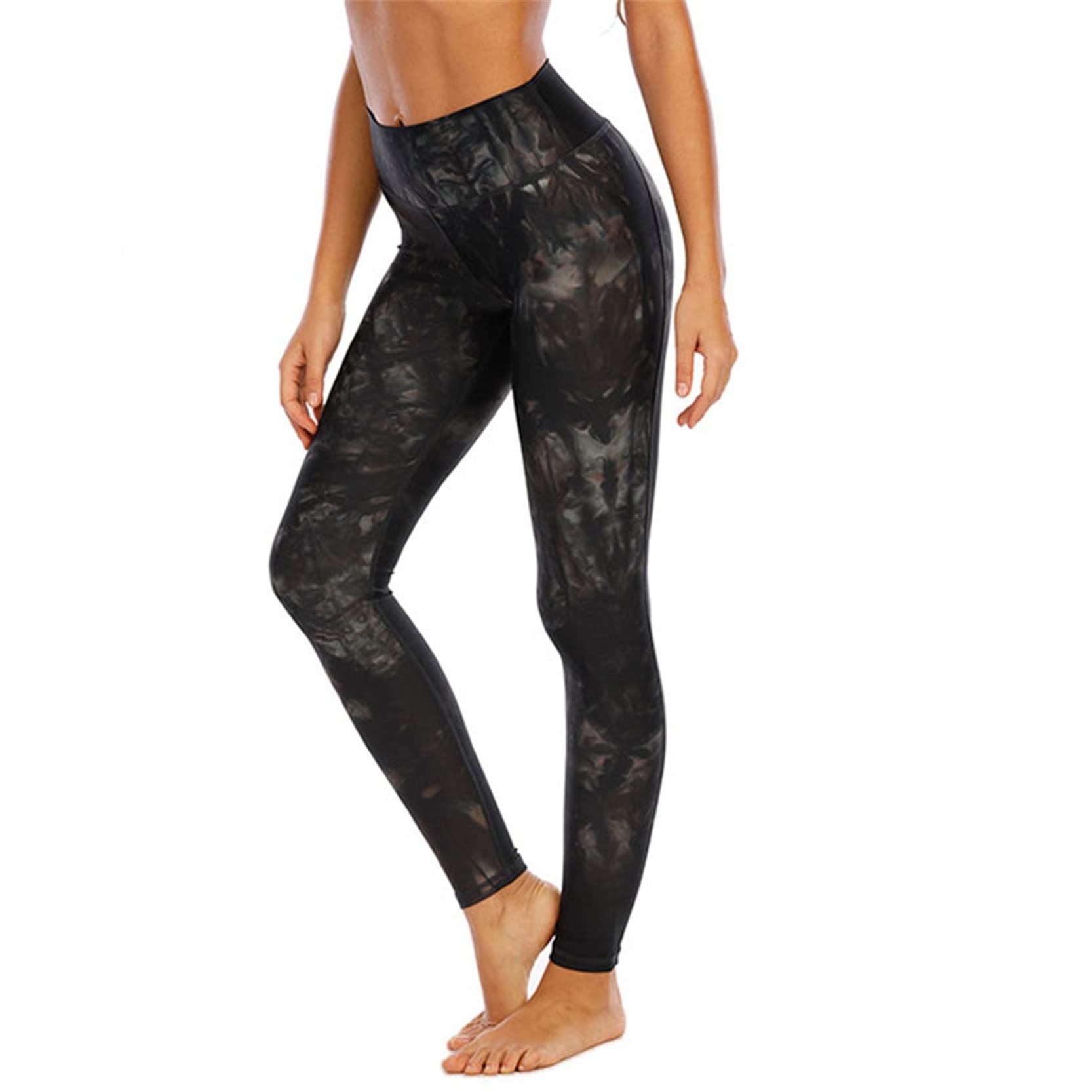 Legginsy z wysokim stanem dla kobiet, Kobiety z wysokim talią nadruki barwniki do jogi scrunk tyłek podnośnik rozciągliwe sportowe legginsy do jogi (Color : Black, Size : XXL)