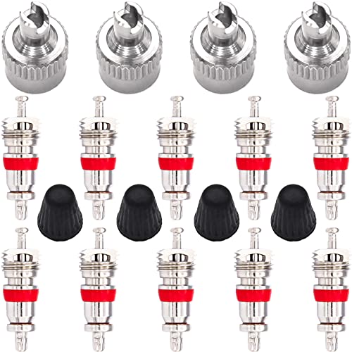 18-Teile Set: 10x Ventileinsatz-Kerne 4X Autoventil-Schlüssel Kappen...