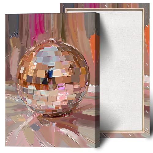 Trendy Disco Ball Posters Hot Pink Disco Canvas Wall Art Mirrorball Preppy Room Aesthetic Prints Painting For Girls Room Home Bedroom Dorm Bar Cart Wall Decor 24x36in Framed