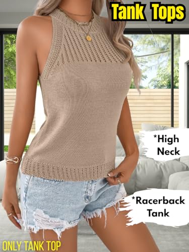 Women's Summer Knit Tank Tops, Racerback High Neck Lightweight Sweater Vest, Dressy Casual Outfits2