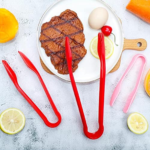 Image of 3 Piece Multifunctional Plastic Food Tongs Kitchen Bread Non-Slip Cooking Clip Clamp BBQ Salad Tools Grill Utensils - 6 /8 /10 Inch (Red)
