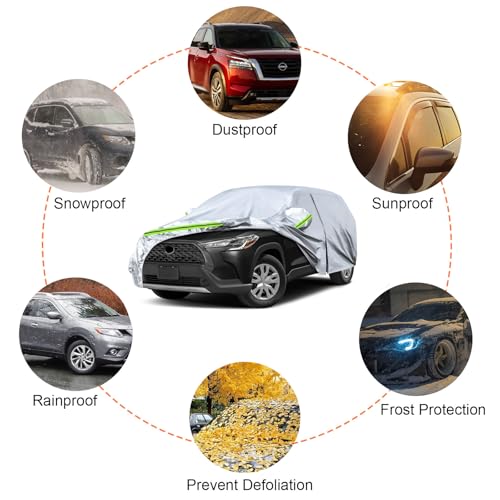 Image of Waterproof Car Covers Replace for 2020-2025 Toyota Corolla Cross, 6 Layers All Weather Car Cover with Zipper Door & Windproof Bands for Snow Rain Dust Hail Protection
