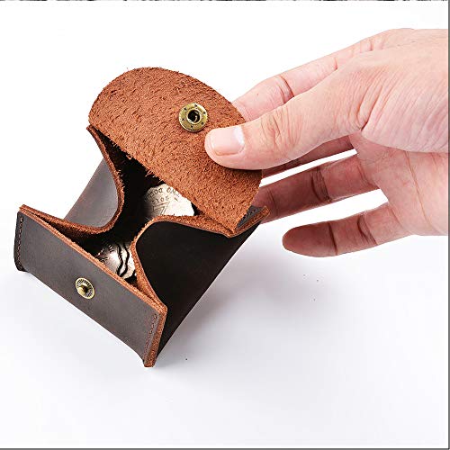 Juland Rustic Leather Moon Pocket Coin Case Genuine Leather Squeeze Coin Purse Pouch Change Holder Tray Purse Wallet for Men & Women - Dark Brown2
