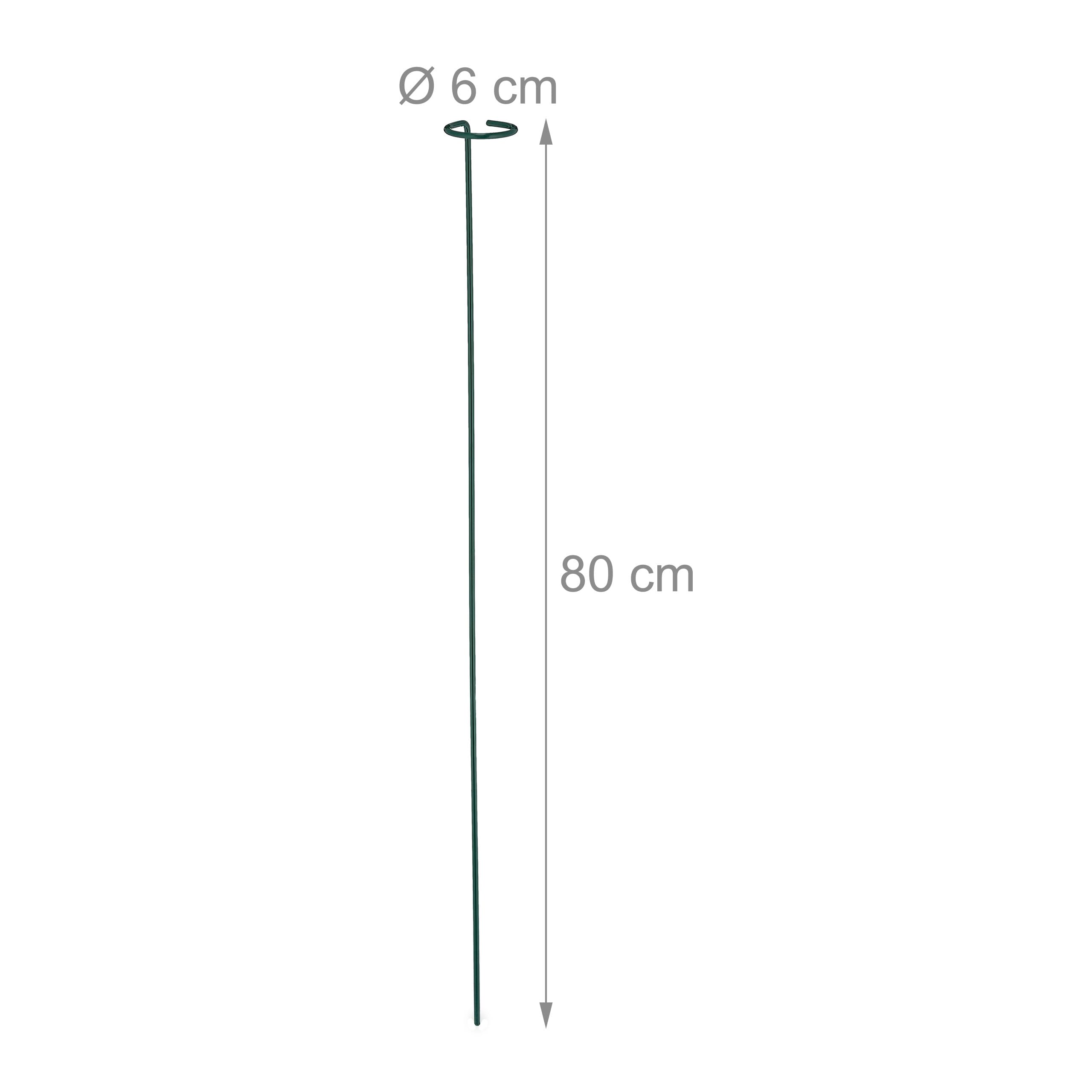 Relaxdays Metalowe Pręty do Roślin Pnących - Zestaw 10 Sztuk z Pierścieniem, Podpora dla Ogrodu, 80 cm Długości, Ciemnozielone