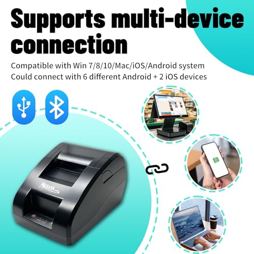 Image of MRBOSS 2 inch 58mm POS Cash Register Portable Thermal Receipt Printer with High Speed Printing USB Bluetooth Interface for Supermarket Restaurant Retail Sales Kitchen Support Windows Android MAC