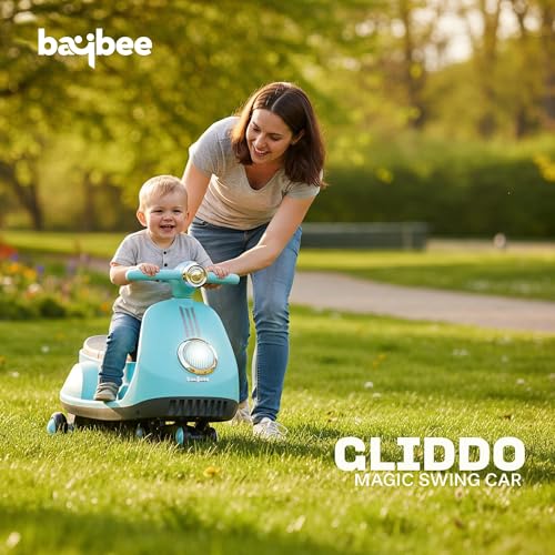Image of Baybee Gliddo Baby Swing Car for Kids with LED Lights & Music | 360 Steering Twister Push Ride On with Wide Seat, Storage & Smooth Glide | Wiggle Magic Car for Boys & Girls Aged 3+ Years (Sky Blue)