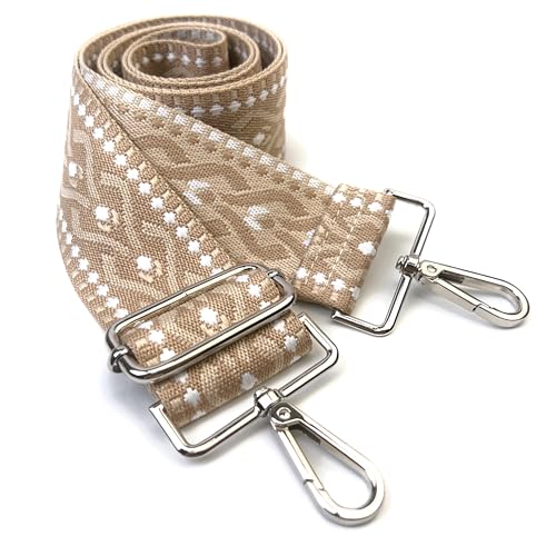 Image of Purse Strap Replacement for Crossbody Bags & Handbags | Premium Webbing with Silver Hardware Clip-On Installation Adjustable Length Comfortable Wide Guitar Style Strap