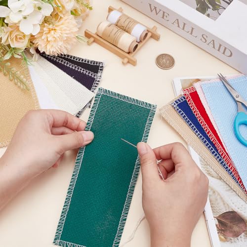 Image of arricraft 24 Pcs Blank Cross Stitch Bookmark, 14 Count Cloth Book Marker Colorful Cross Stitch with Embroidery Edge Rectangle Embroidery DIY Bookmark for Crosstitch Project 2.99x7.87inch(7.6x20cm)