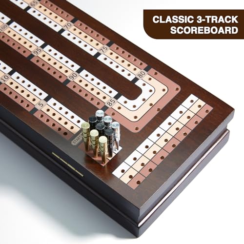 Vamslove Z2124 Wooden Cribbage Board Game Magnetic 3-Track Scoreboard thumb #2