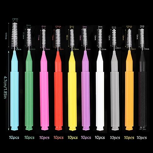 Image of 100 Pcs Interdental Brushes, 6 Sizes Braces Flossers for Cleaner | Braces Brush Soft Dental Brushes Toothpicks Dental Floss Picks Dental for Braces Oral Cleaning(10 Colors)