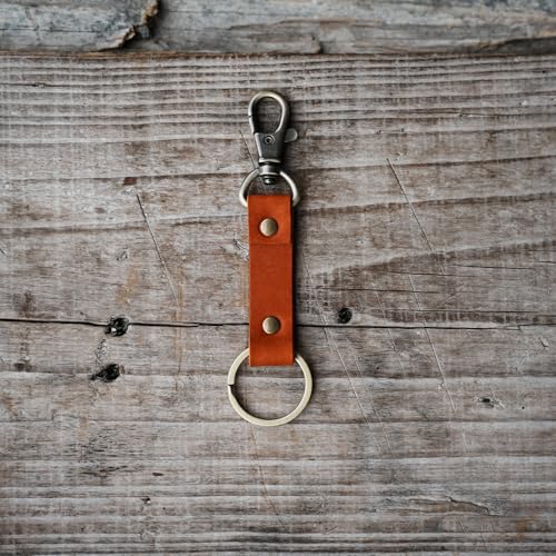 Image of JJNUSA Genuine Leather Keychain Walnut Leather Key Holder Mens Belt Key Chain Ring Fob