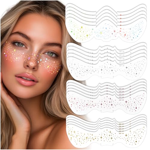 Audasi Glitzer Gesicht Sommersprossen Tattoo, 20 Pcs Temporäre Gesicht Tattoo Gold Gesicht Sparkle Faux Sommersprossen Patches Wasserfeste Glitzeraufkleber Langlebige Tattoo Aufkleber für Frauen