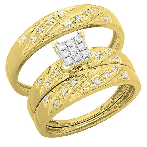 Dazzlingrock Collection 0.28 ctw Round White Diamond 9 Stone Engagement Trio Ring Set for Him & Her in 14K Solid Solid Gold